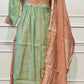 Mint Peach Floral Grace Mull Chanderi Embroidered Anarkali Suit Set (RT1338)