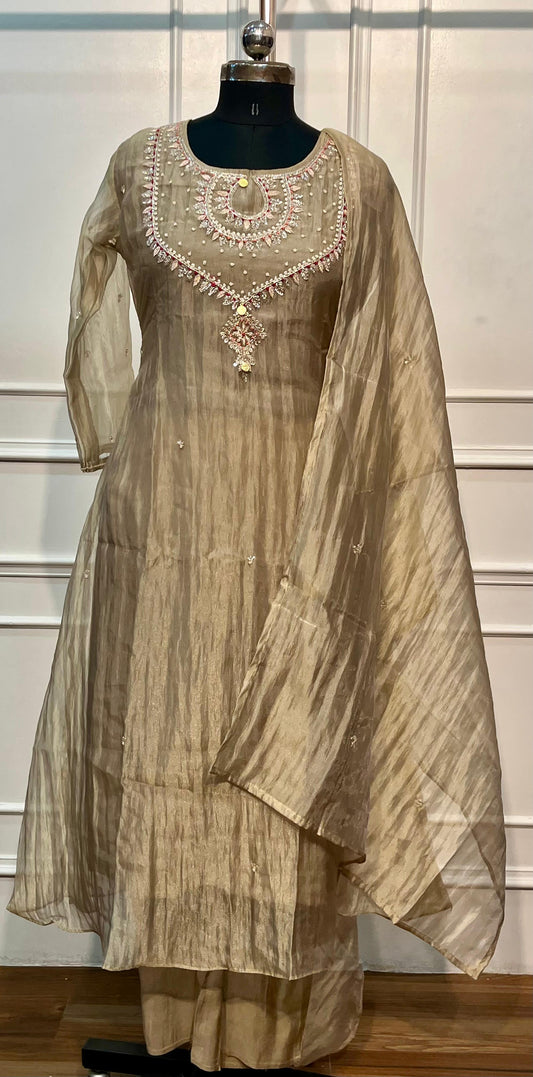 Champagne Grace Salsa A-Line Embroidered Suit Set (RT1342)