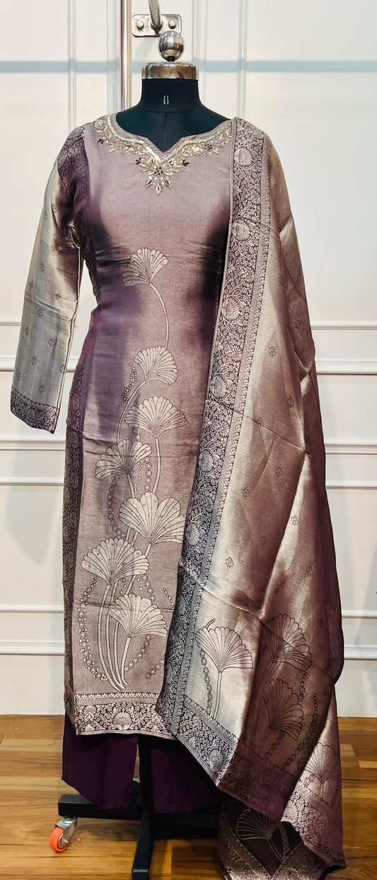 Lavender Purple Floral Embroidered Giraff Suit Set (RT1345)