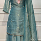 Teal Blue Floral Grace Embroidered Palazzo Suit Set (RT1358)