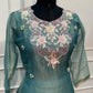 Teal Blue Floral Grace Embroidered Palazzo Suit Set (RT1358)