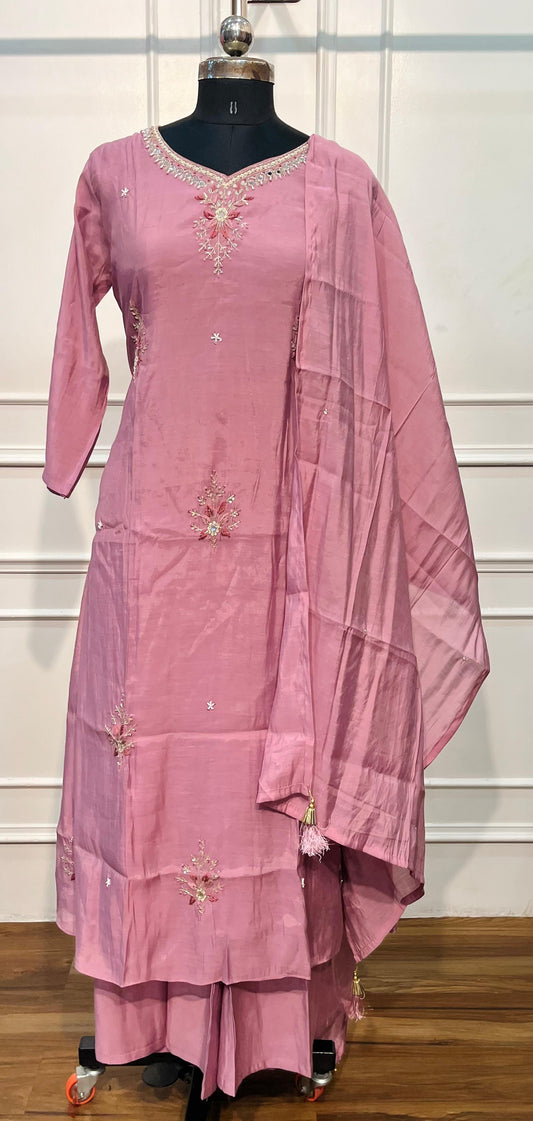 Rosewood Blossom Straight-Cut Mull Chanderi Set (RT1361)