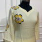 Soft Yellow Floral Mull Chanderi Suit Set (RT1364)
