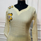 Soft Yellow Floral Mull Chanderi Suit Set (RT1364)