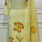 Pastel Lime Floral Mull Chanderi Suit Set (RT1365)