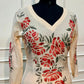 Ivory Red Floral Printed Mull Chanderi A-Line Suit Set with Dupatta (RT1371)