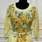 Sunshine Yellow Botanical Print Mull Chanderi A-Line Suit Set with Dupatta (RT1370)
