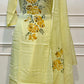 Sunshine Yellow Botanical Print Mull Chanderi A-Line Suit Set with Dupatta (RT1370)