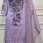 Lavender Botanical Floral Print Mull Chanderi A-Line Suit Set with Dupatta (RT1369)