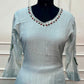 Ice Blue Floral Embroidered Mull Chanderi A-Line Suit Set with Dupatta (RT1368)