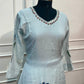 Ice Blue Floral Embroidered Mull Chanderi A-Line Suit Set with Dupatta (RT1368)