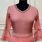 Rose Pink Floral Embroidered Mull Chanderi A-Line Suit Set with Dupatta (RT1367)