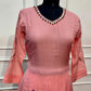 Rose Pink Floral Embroidered Mull Chanderi A-Line Suit Set with Dupatta (RT1367)