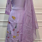 Lavender Floral Embroidered Mull Chanderi A-Line Suit Set with Dupatta (RT1366)