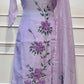 Lilac Butterfly Premium Mull Chanderi Embroidered Suit Set (RT1375)