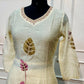 Ivory Blossom Leaf Mull Chanderi Suit Set (RT1381)