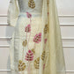 Ivory Blossom Leaf Mull Chanderi Suit Set (RT1381)