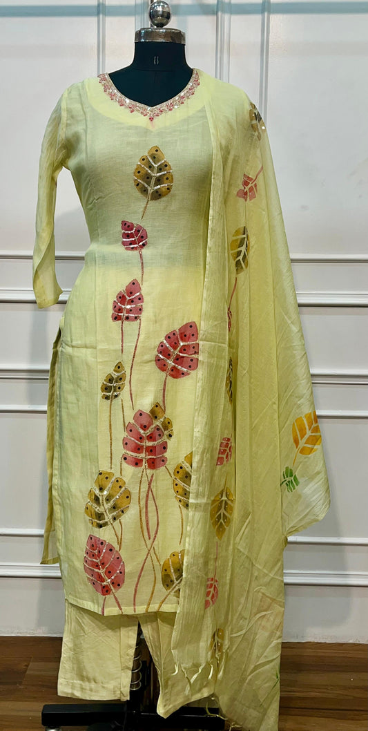 Sunshine Leaf Mull Chanderi Suit Set (RT1380)