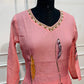 Baby Pink Blossom Mull Chanderi Embroidered A-Line Suit Set (RT1393)