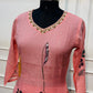 Baby Pink Blossom Mull Chanderi Embroidered A-Line Suit Set (RT1393)