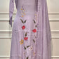 Lavender Floral Elegance Mull Chanderi Embroidered Suit Set (RT1386)