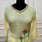 Lime Blossom Floral Embroidered Mull Chanderi Suit Set (RT1390)