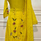 Lime Yellow Floral Grace Mull Chanderi Embroidered A-Line Suit Set (RT1395)