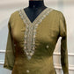 Olive Green Embroidered Imported Fabric 3-Piece Straight Cut Set (RT1401)