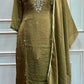 Olive Green Embroidered Imported Fabric 3-Piece Straight Cut Set (RT1401)