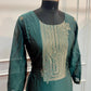 Teal Blue Embroidered Chanderi Tissue Silk 3-Piece Straight Cut Set (RT1402)