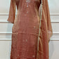 Terracotta Rose Imported Fabric Embroidered Straight Suit Set (RT1404)