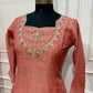Rose Blush Salsa Embroidered Straight Suit Set (RT1406)