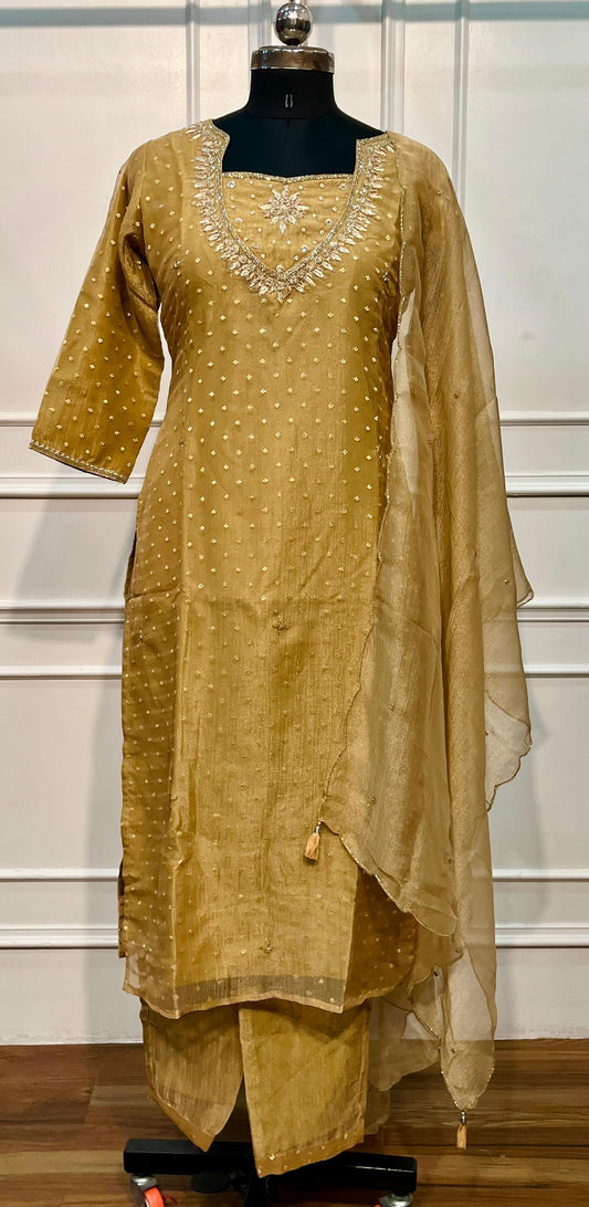 Mustard Glow Salsa Embroidered Straight Suit Set (RT1407)