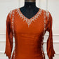 Rust Orange Elegance Mull Chanderi Embroidered A-Line Suit Set (RT1413)