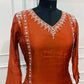 Rust Orange Elegance Mull Chanderi Embroidered A-Line Suit Set (RT1413)