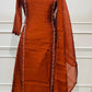 Rust Orange Elegance Mull Chanderi Embroidered A-Line Suit Set (RT1413)