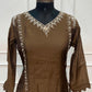 Coffee Brown Charm Mull Chanderi Embroidered A-Line Suit Set (RT1412)