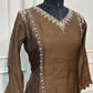 Coffee Brown Charm Mull Chanderi Embroidered A-Line Suit Set (RT1412)