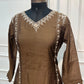 Coffee Brown Charm Mull Chanderi Embroidered A-Line Suit Set (RT1412)