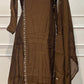 Coffee Brown Charm Mull Chanderi Embroidered A-Line Suit Set (RT1412)