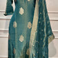 Teal Royale Russian Silk Embroidered A-Line Suit Set (RT1419)