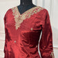 Burgundy Royale Russian Silk Embroidered Suit Set (RT1420)