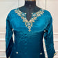 Teal Majesty Russian Silk Embroidered A-Line Suit Set (RT1418)