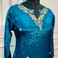 Teal Majesty Russian Silk Embroidered A-Line Suit Set (RT1418)