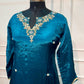 Teal Majesty Russian Silk Embroidered A-Line Suit Set (RT1418)