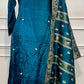Teal Majesty Russian Silk Embroidered A-Line Suit Set (RT1418)
