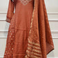 Terracotta Floral Grace – Premium Mull Chanderi A-Line 3 Piece Suit Set (RT1427)
