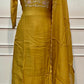 Mustard Bloom Premium Mull Chanderi Embroidered Suit Set (RT1424)