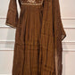 Chocolate Floral A-Line Mull Chanderi Set (RT1440)