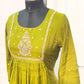 Olive Green Floral A-Line Mull Chanderi Set (RT1439)